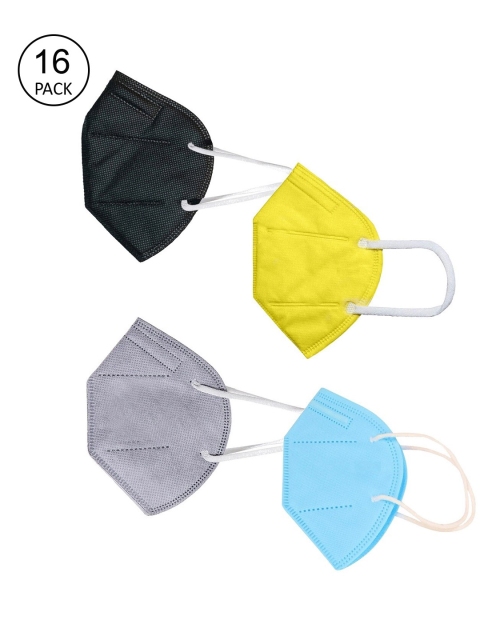 

OOMPH Unisex Pack Of 16 5-Ply Reusable Anti-Pollution KN95 Face Masks, Yellow