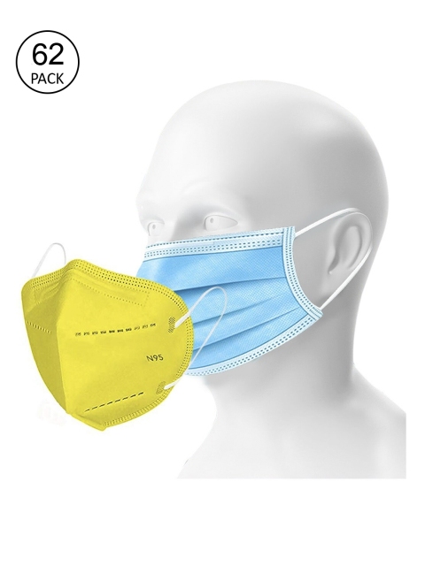 

OOMPH Double Mask Pack of 62 Disposable 3 Ply & 12 Pcs KN95 / N95 Masks, Blue