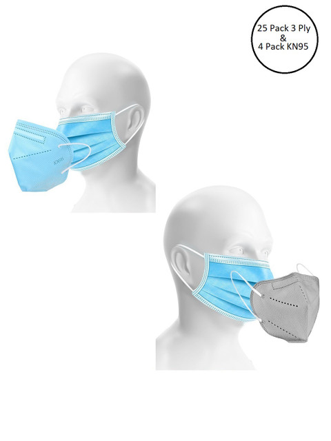 

OOMPH Blue & Grey Pack of 29 Disposable 3 Ply & 12 KN95 / N95 Masks