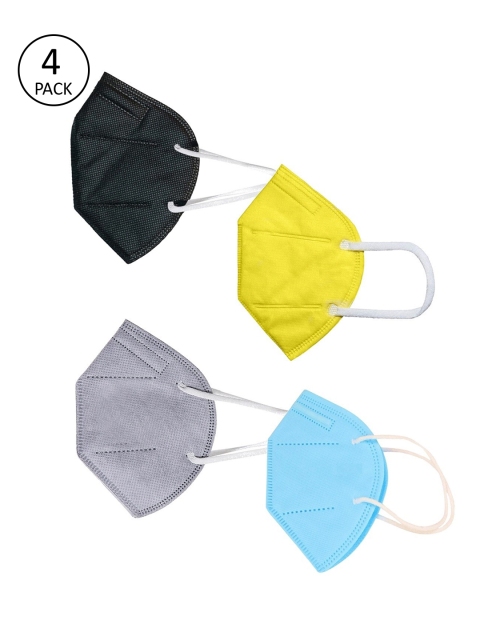 

OOMPH Unisex Pack Of 4 Solid 5-Ply Reusable Anti-Pollution KN95 Masks, Yellow