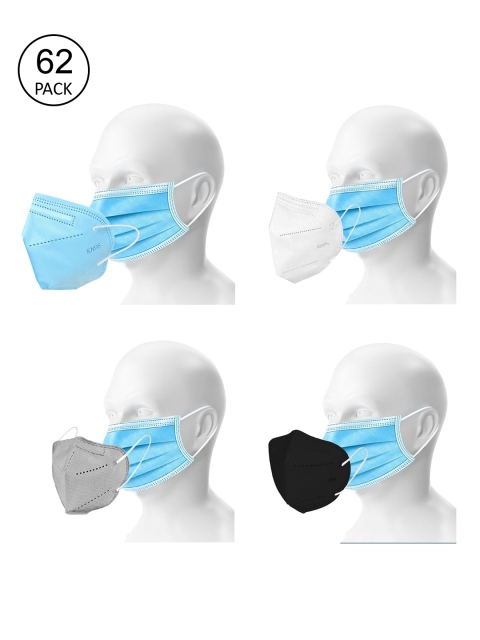 

OOMPH Unisex Pack Of 62 Solid 3-Ply Reusable Disposable & Pack Of 12 Solid 5-Ply Reusable Anti-Pollution N95 Masks, Blue