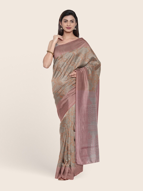 

Pothys Grey & Pink Floral Zari Tissue Saree