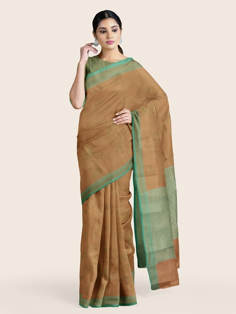 

Pothys Copper-Toned & Green Zari Kora Muslin Saree