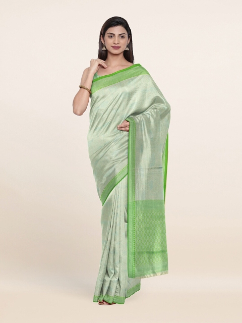 

Pothys Green & Silver Ethnic Motifs Zari Tissue Saree