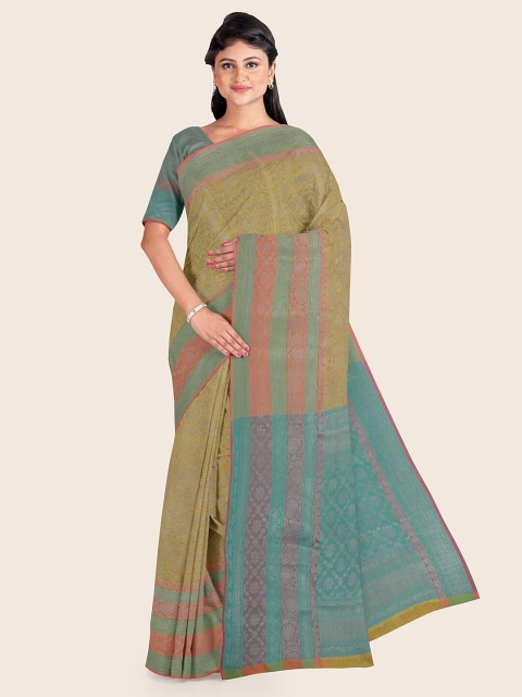 

Pothys Mustard & Green Woven Design Zari Tissue Saree