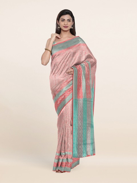 

Pothys Pink & Silver-Toned Woven Design Zari Tissue Saree