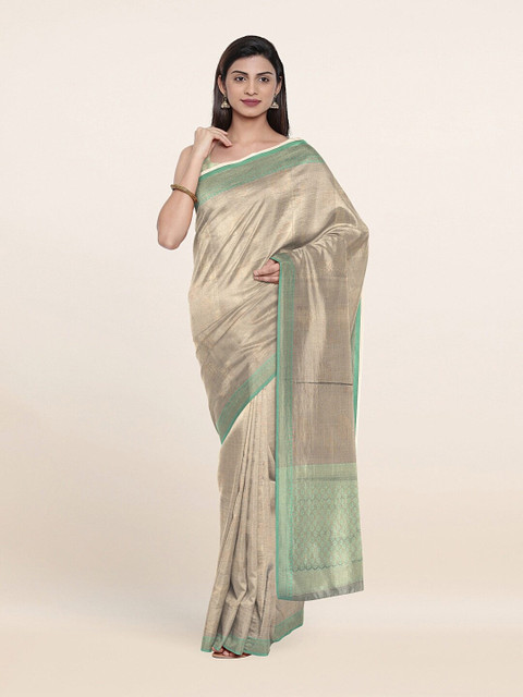 

Pothys Grey & Green Zari Tissue Saree