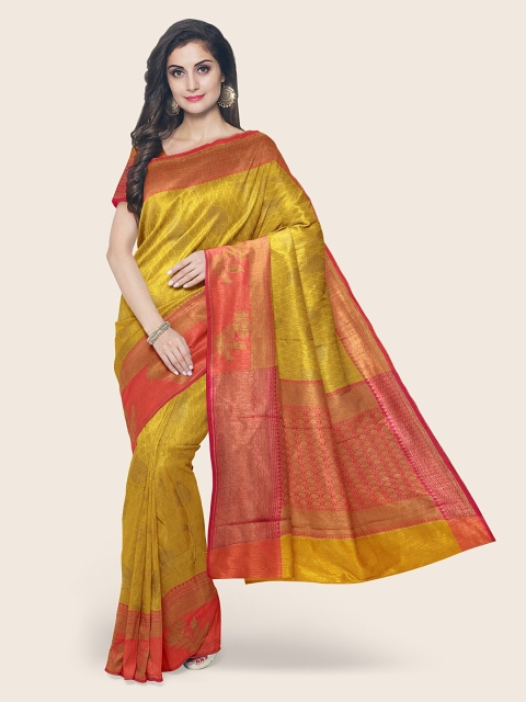 

Pothys Yellow & Pink Ethnic Motifs Zari Tissue Saree