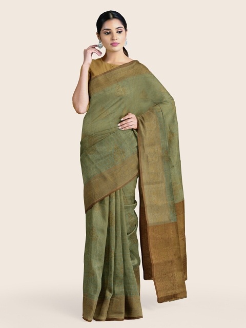 

Pothys Green & Copper-Toned Woven Design Tissue Saree