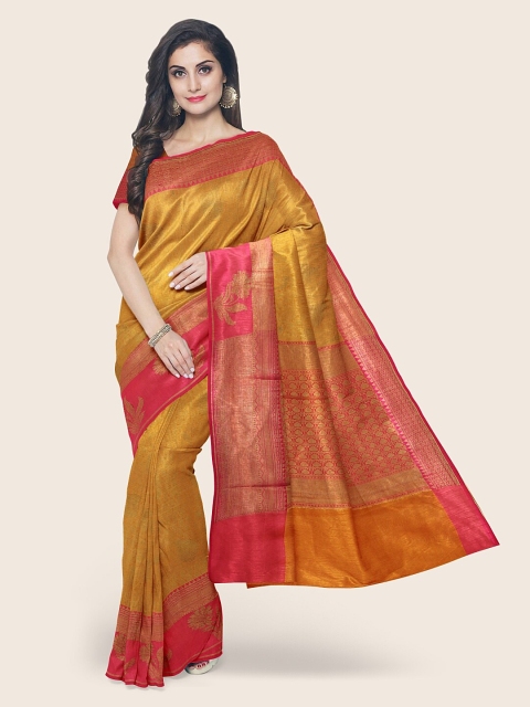 

Pothys Copper-Toned & Magenta Floral Tissue Saree