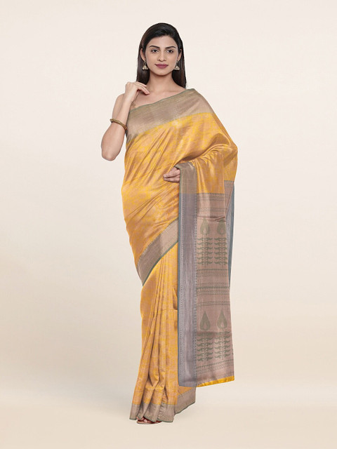 

Pothys Yellow & Brown Woven Design Tissue Saree