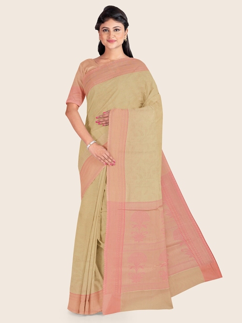 

Pothys Cream-Coloured & Pink Floral Tissue Saree