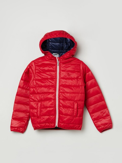 

max Girls Red Solid Windcheater Hooded Padded Jacket