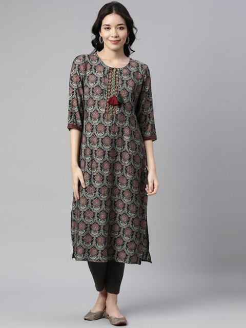 

Neerus Women Green & Maroon Ethnic Motifs Printed Kurta