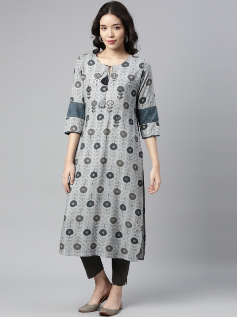 

Neerus Women Grey Printed Gotta Patti Floral Kurta