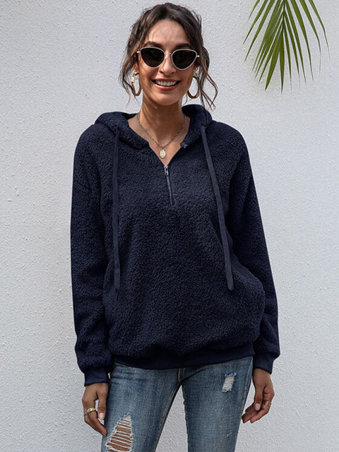 

BelleRUE Women Deep Navy Blue Solid Sweatshirt