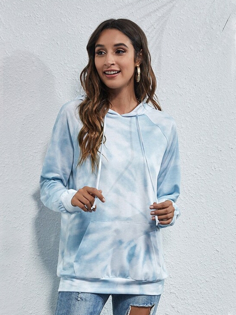

BelleRUE Women Blue Tie-Dye Hooded Sweatshirt