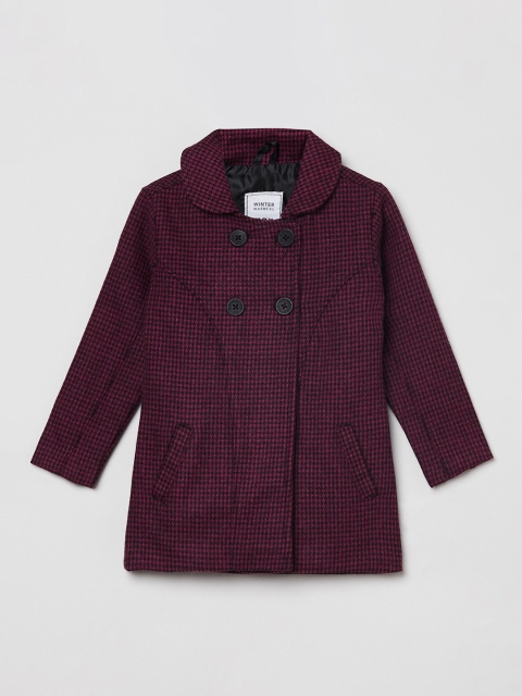 

max Girls Purple & Black Checked Longline Trench Coat