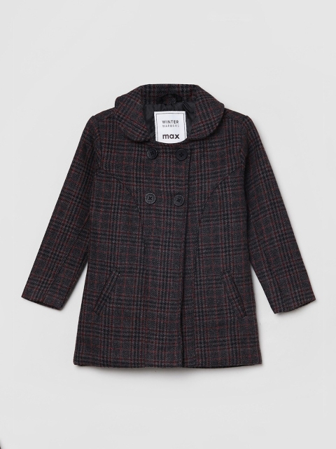 

max Girls Charcoal Grey Checked Trench Coat