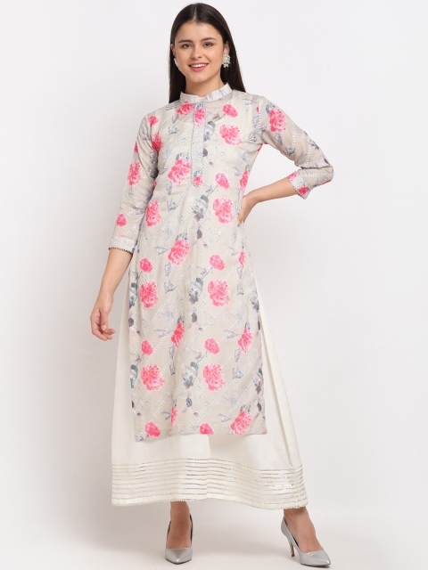 

anokherang Women Green Floral Printed Floral Handloom Kurta