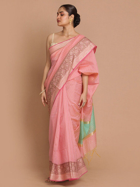 

Indethnic Lavender & Gold-Toned Floral Zari Banarasi Saree