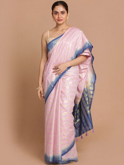 

Indethnic Lavender & Blue Woven Design Banarasi Saree