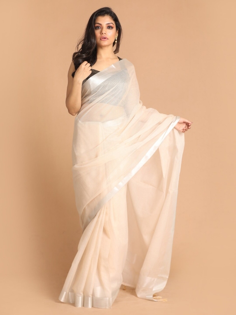 

Indethnic Off White & Silver Silk Cotton Kota Saree