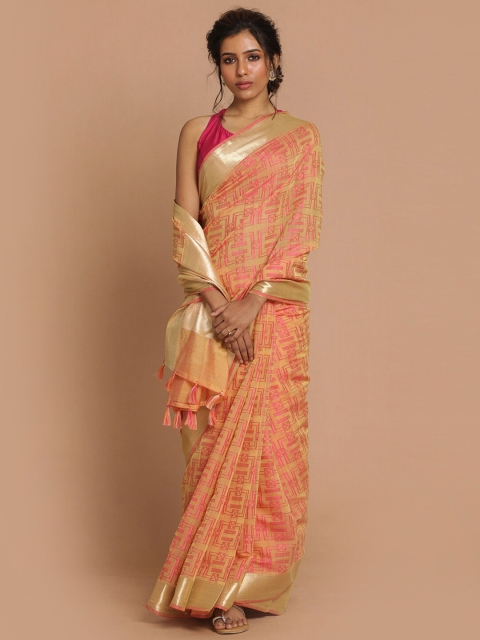 

Indethnic Beige & Gold-Toned Zari Banarasi Saree