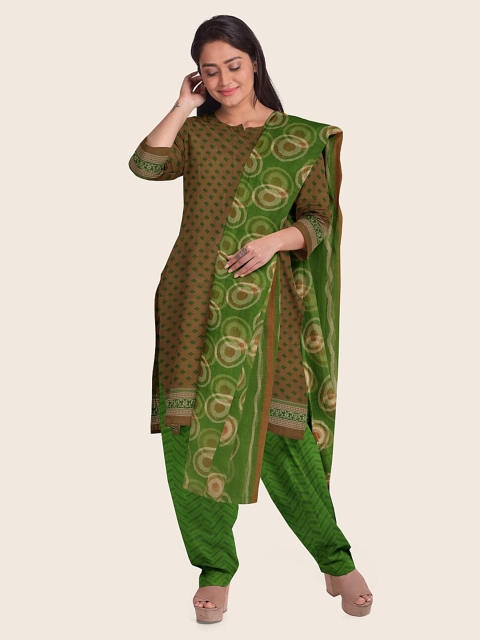 

Pothys Brown & Green Printed Unstitched Dress Material