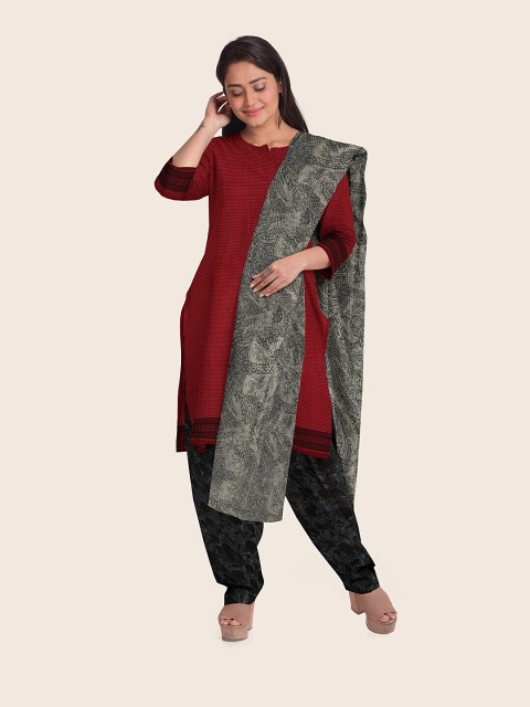 

Pothys Women Red & Grey Printed Unstitched Dress Material