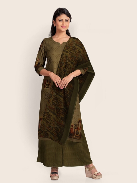 

Pothys Green & Brown Printed Unstitched Dress Material