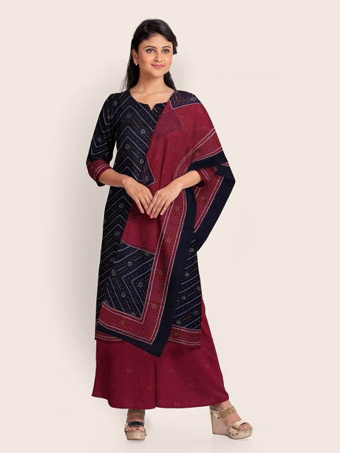 

Pothys Blue & Magenta Printed Unstitched Dress Material