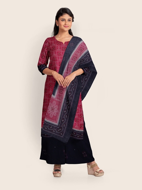 

Pothys Magenta & Navy Blue Printed Unstitched Dress Material With Dupatta