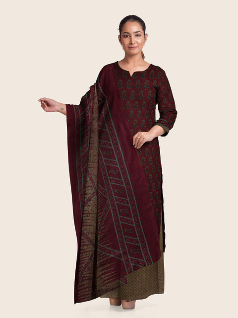 

Pothys Magenta & Green Printed Unstitched Dress Material