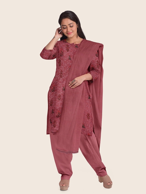 

Pothys Mauve & Green Printed Unstitched Dress Material