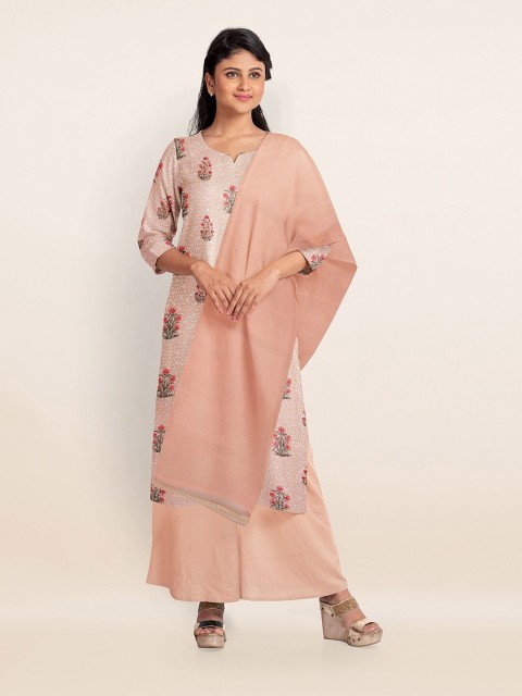 

Pothys Peach-Coloured & Pink Printed Unstitched Dress Material