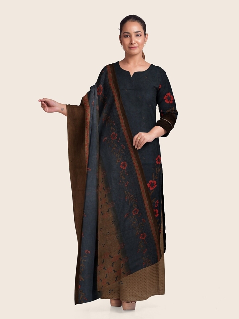 

Pothys Blue & Brown Printed Unstitched Dress Material