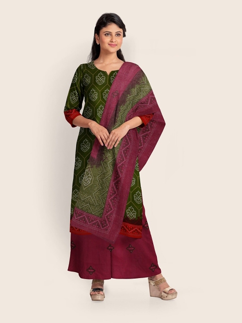 

Pothys Green & Pink Printed Unstitched Dress Material