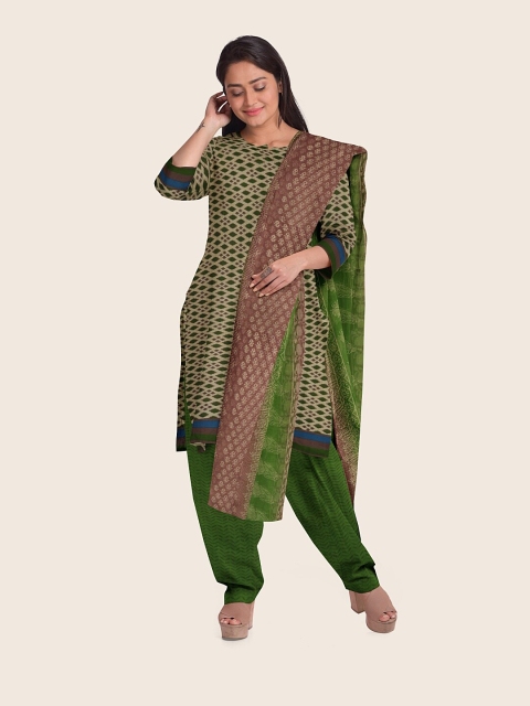 

Pothys Green & Beige Printed Unstitched Dress Material