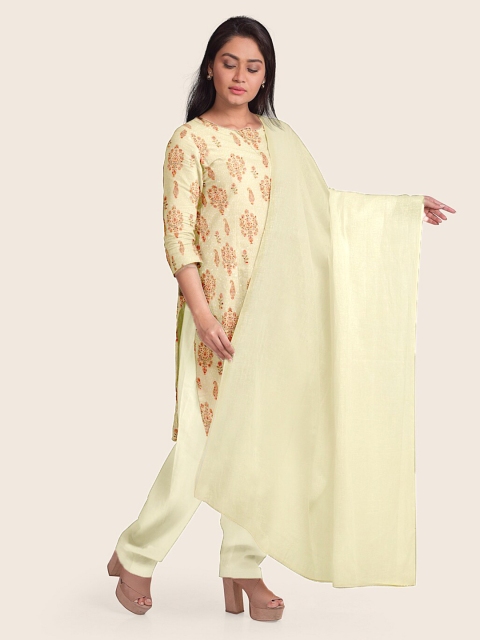 

Pothys Yellow & Red Printed Unstitched Dress Material