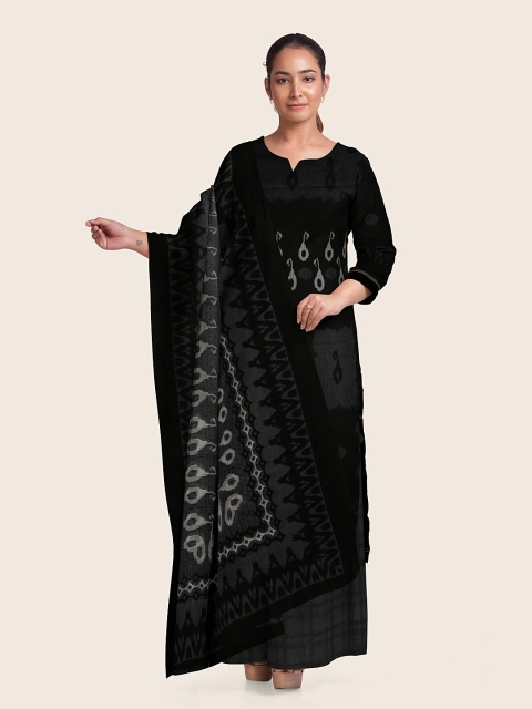 

Pothys Black & Grey Printed Unstitched Dress Material