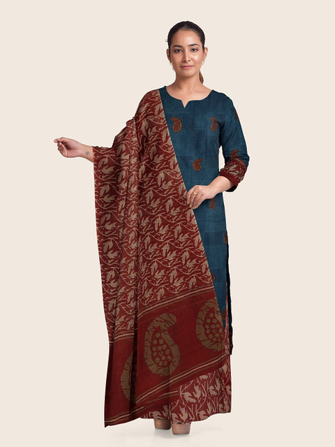 

Pothys Blue & Red Unstitched Dress Material