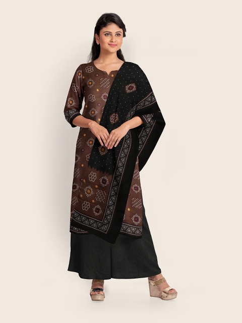 

Pothys Brown & Black Printed Unstitched Dress Material