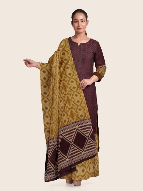 

Pothys Pink & Yellow Printed Unstitched Dress Material