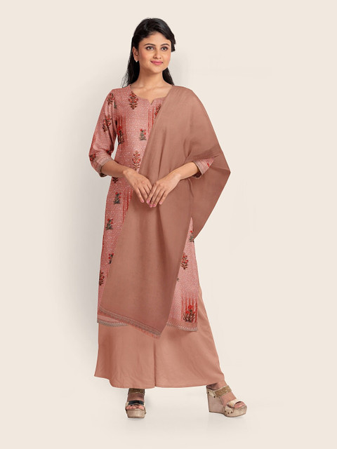 

Pothys Peach-Coloured & Red Embroidered Unstitched Dress Material