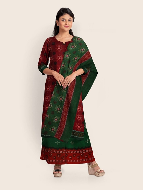

Pothys Maroon & Green Printed Unstitched Dress Material
