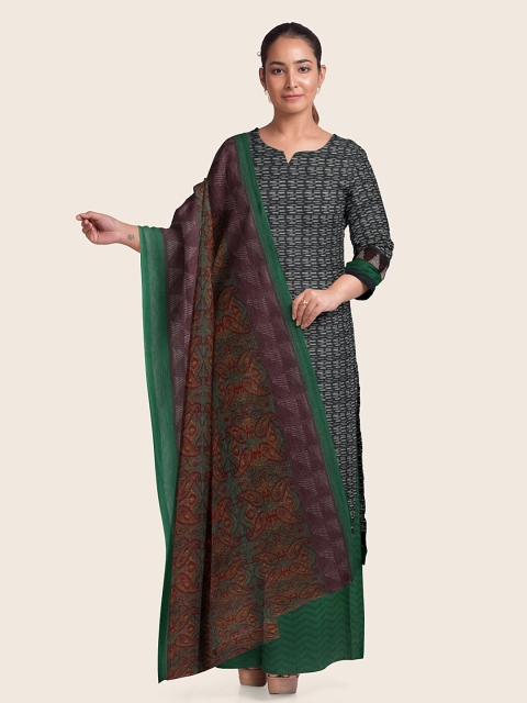 

Pothys Grey & Brown Printed Unstitched Dress Material