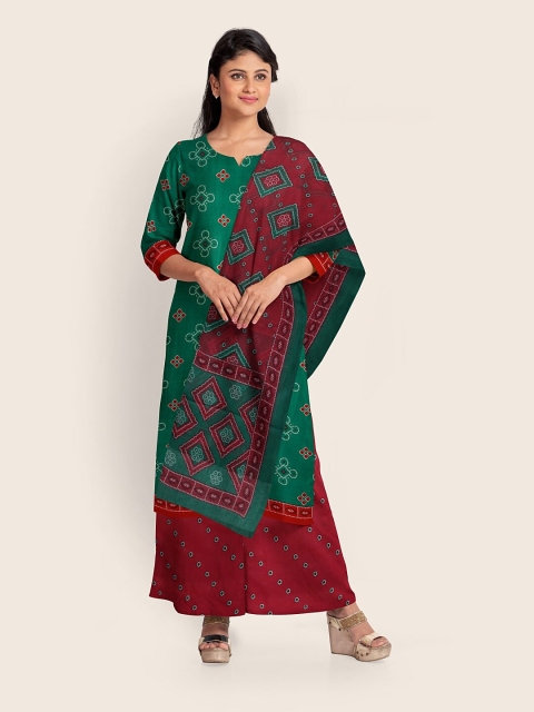 

Pothys Green & Red Printed Unstitched Dress Material