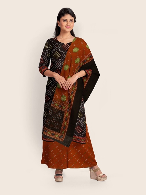 

Pothys Brown & Orange Printed Unstitched Dress Material