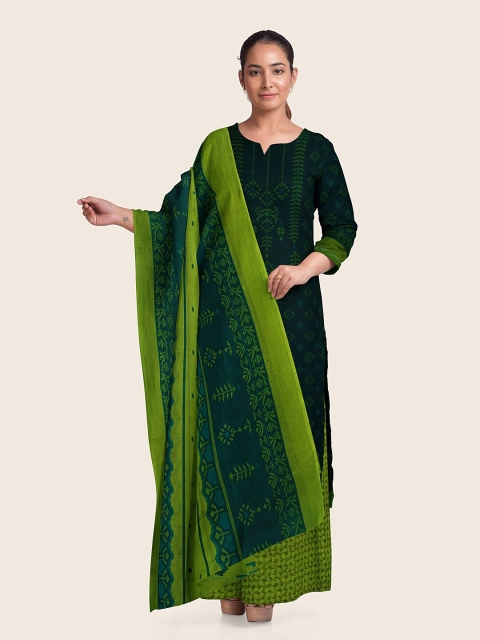 

Pothys Black & Green Printed Unstitched Dress Material